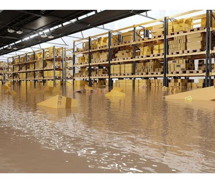 Standing water in a warehouse 